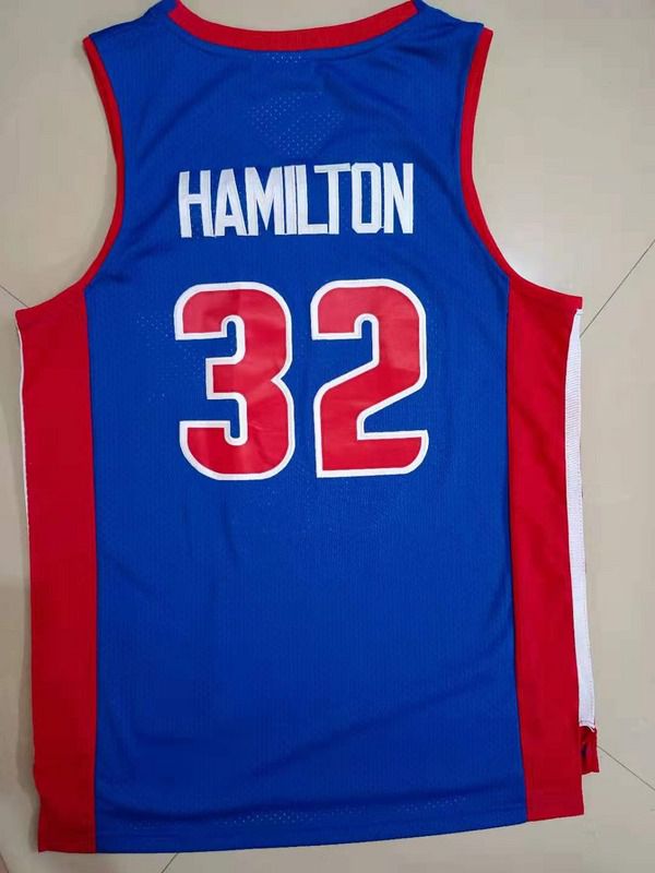 Cheap Men Detroit Pistons 32 Hamilton Blue Throwback 2021 NBA Jersey